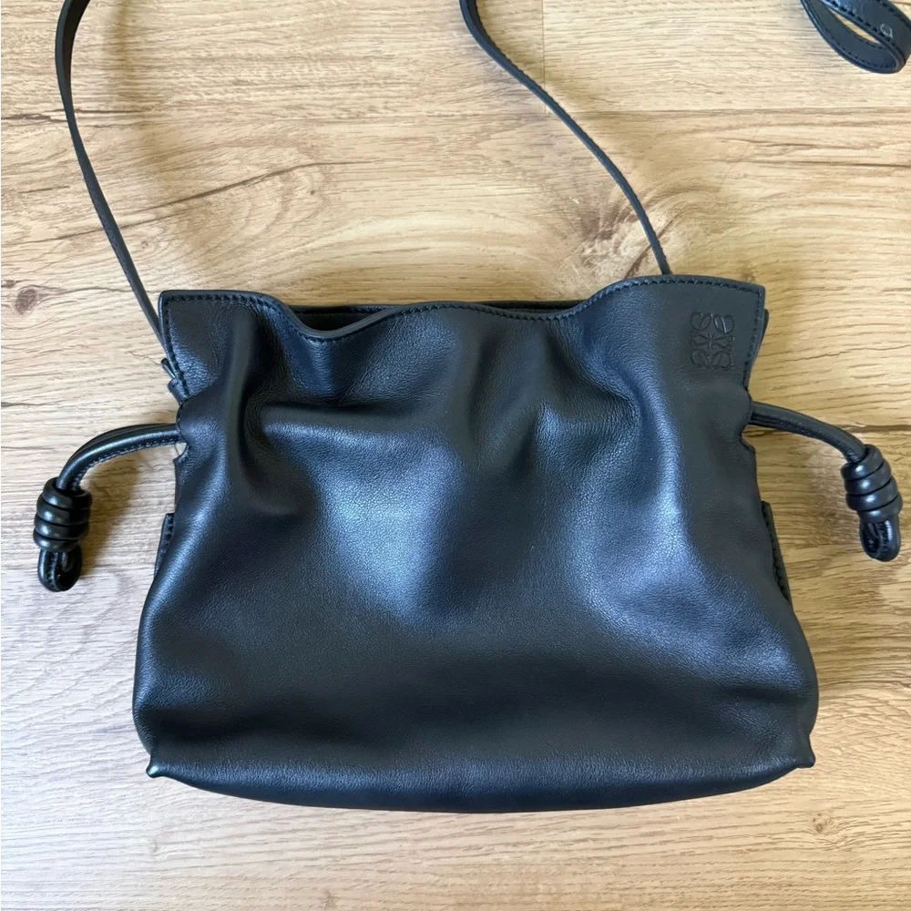 Loewe Flamenco mini - Black Leather Drawstring Crossbody Bag - Picture 8 of 10